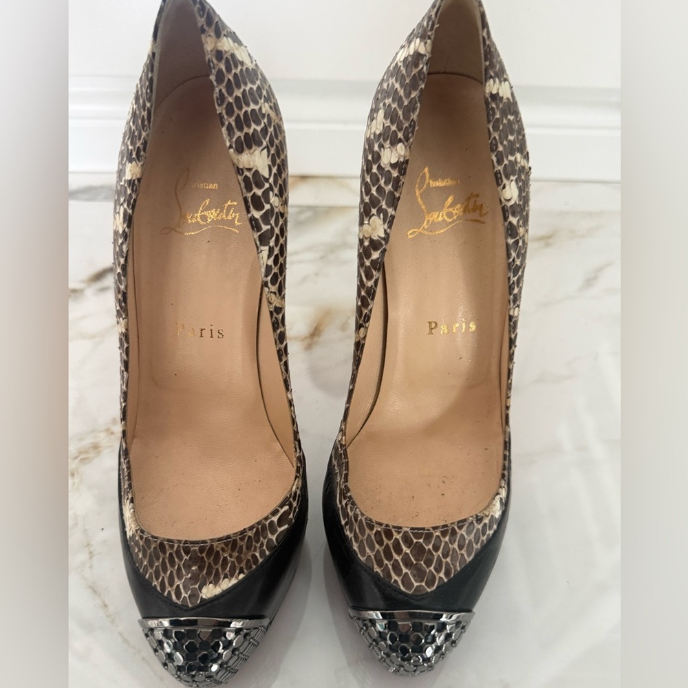 Christian Louboutin Snakeskin and Black Pumps